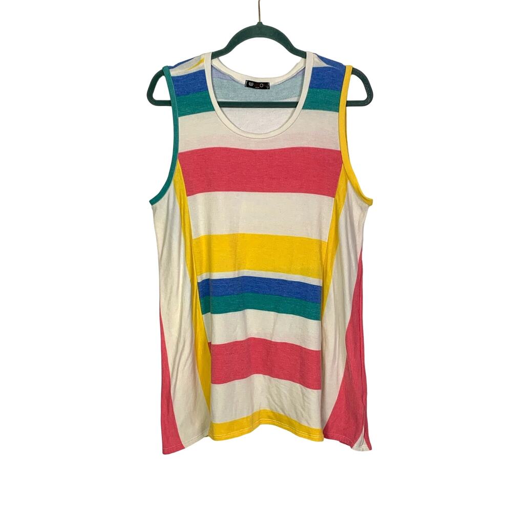 Women's Plus Rainbow Striped w Side Panels Tank Top, Size 2XL